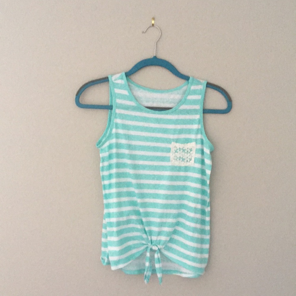 Girls Mint Green Striped Tank